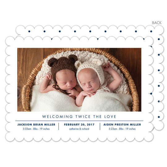 Navy Twice The Love Twins Photo Birth Announcements